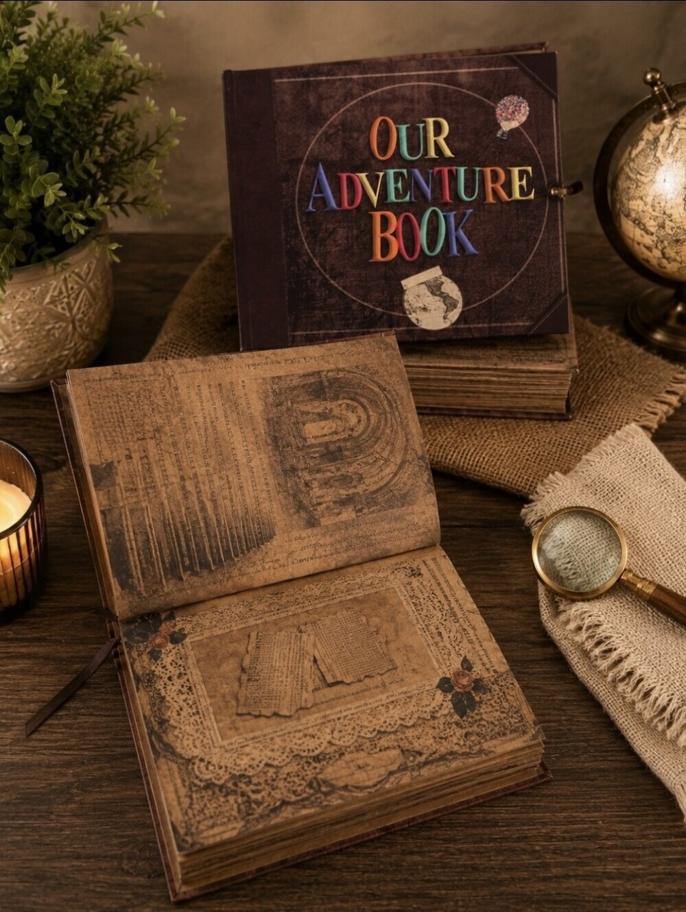 Our Adventure Book Vintage Travel Scrapbook Journal Memory Book w/ Keepsake Box